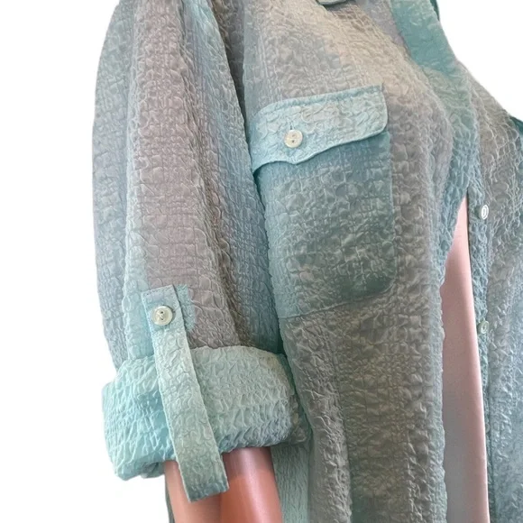 Evan-Picone Adjustable Sleeve Button Up, Mint |16 - Picture 4 of 16